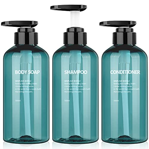 weegoo Seifenspender, leer, Blauer Kunststoff, 500 ml, wiederverwendbar, nachfüllbar, mit Waschhandflüssigkeit, Duschgel, Shampoo und Spülung, 3 Stück von weegoo