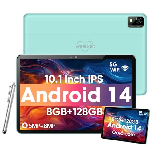 Weelikeit Android Tablet, 10 Zoll Tablet mit 1280x800 IPS HD Touchscreen, 8GB RAM+128GB ROM (bis zu 1 TB), 6000 mAh Akku, 5G WiFi 6, Bluetooth 5.0, Dual 5MP+8MP Kamera, tolles Geschenk für Ihre Kinder von weelikeit
