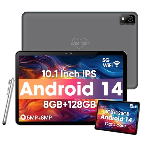 Weelikeit Android Tablet, 10 Zoll Tablet mit 1280x800 IPS HD Touchscreen, 8GB RAM+128GB ROM (bis zu 1 TB), 6000 mAh Akku, 5G WiFi 6, Bluetooth 5.0, Dual 5MP+8MP Kamera, tolles Geschenk für Ihre Kinder von weelikeit