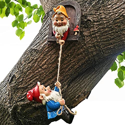 weemoment Kletterzwerge Tree Hugger Decor, Gartenzwerge Figur Gartendeko Figuren für Außen, Einzigartige Gartenskulptur Cartoon Dwarf Hängende Ornamente von weemoment