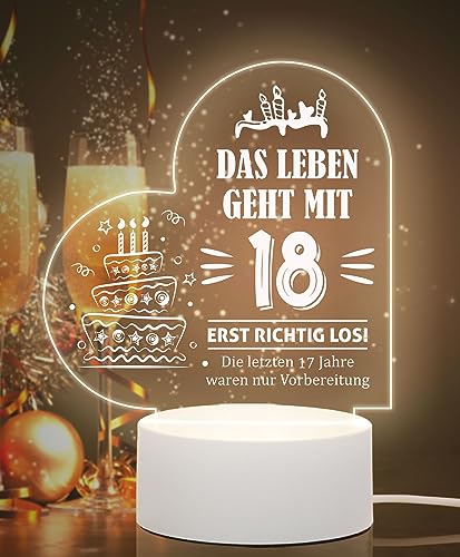 Geschenk 18. Geburtstag Mädchen, Geschenke zum 18 Geburtstag Frau, Geschenkideen 18 Geburtstag Mädchen Geschenk Acryl Nachtlicht, 18 Jährige Geburtstag Geschenke für Tochter Sohn Freund Schwester von weeyin