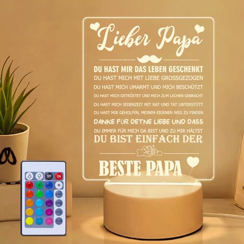 Vatertagsgeschenke für Papa, Papa Geschenk Geburtstag, Geschenkideen für Papa, Acryl LED 3D Nachtlicht mit Runde Basis Personalisierte Geschenke Papa,Vatertagsgeschenk für Papa von Tochter Sohn von weeyin