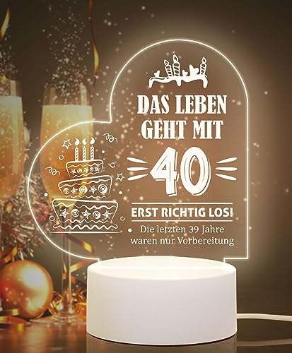 weeyin Geschenk 40. Geburtstag Frauen, Geschenke zum 40 Geburtstag Frau, Personalisierte 40 Geburtstag Frau Geschenk Nachtlicht, Geschenke 40 Geburtstag für Frau Freunde Schwester Freundin Ehemann von weeyin