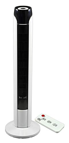 JUNG TV08 Ventilator mit Fernbedienung & Timer 90cm, weiss/schwarz, ENERGIESPAREND, 75° Oszillation, Lüfter Standventilator für Schlafzimmer, Lautstärke max 48dbA, 3 Stufen von JUNG