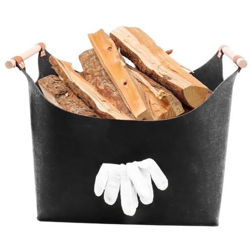 Holzkorb für Kaminholz,Kaminholzkorb Brennholzkorb aus Extradickem Filz,Feuerholzkorb Kaminholztasche mit Tragegriffen,zur Aufbewahrung von Brennholz, Zeitungen, Holz, Spielzeug (Grau, 40*21*27cm) von wehua