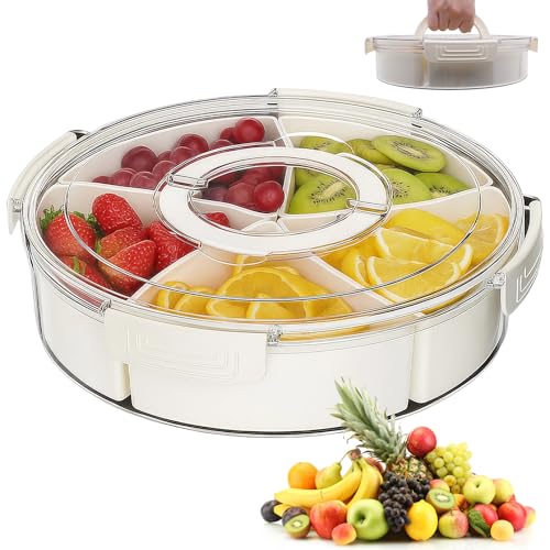 weiclianhp Snackschale mit Deckel und Fächern, Runder Snackbox mit 5 Fächern, Snackteller mit Fächern mit Deckel und Griff, Snack Box Organizer für Snacks, Nüsse, Gewürz, Süßigkeiten, Desserts von weiclianhp