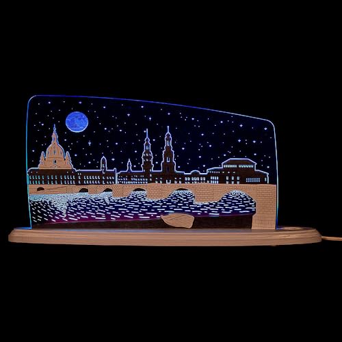 WEIGLA - Schwibbogen original Erzgebirge I Motiv Dresden bei Nacht I Dekoleuchte I LED-Lichterbogen I Größe 47 x 22 x 8,2 cm I Inklusive Beleuchtung I Deko innen I aus Holz & Acryl von weigla