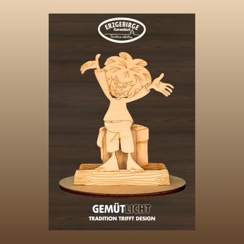 weigla | Bastelset aus Holz original Erzgebirge | 3 teilig Motiv Pumuckl mit Geschenk I zum Bemalen und Basteln I schöne Geschenkidee I Kreativset I Ganzjahresdeko DIY von weigla