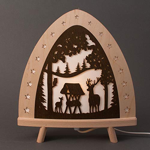 weigla - Dekoleuchte original Erzgebirge I Motiv Hirsch I 1 LED Lampe I 0,8 W, E14 I Weihnachtsdeko innen I Weihnachtsbeleuchtung aus Holz I Fensterdeko von weigla