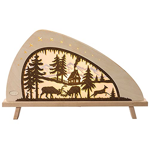 weigla - Dekoleuchte original Erzgebirge I Motiv Rotwild I 1 LED Lampe I 0,8 W, E14 I Weihnachtsdeko innen I Weihnachtsbeleuchtung aus Holz I Fensterdeko von weigla