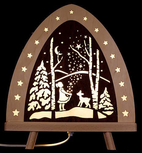 weigla - Dekoleuchte original Erzgebirge I Motiv Sterntaler I 1 LED Lampe I 0,8 W, E14 I Weihnachtsdeko innen I Weihnachtsbeleuchtung aus Holz I Fensterdeko von weigla