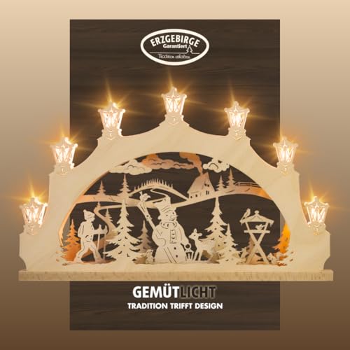 weigla - Schwibbogen original Erzgebirge I LED Lichterbogen Weihnachten I Motiv Schneemann im Wald I 7 Lampenkerzen + 1 Ersatzlampe I 7 x 34 V, 0,2 W, E10 I beleuchtete Weihnachtsdeko innen weigla - Schwibbogen original Erzgebirge I LED Lichterbogen Weihnachten I Motiv Schneemann im Wald I 7 Lampenkerzen + 1 Ersatzlampe I 7 x 34 V, 0,2 W, E10 I beleuchtete Weihnachtsdeko innen von weigla