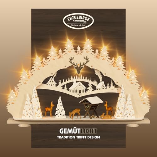 weigla - Schwibbogen original Erzgebirge I Motiv Rehe im Wald I LED Lichterbogen Weihnachten I 15 Lampenkerzen + 1 Ersatzlampe I 15 x 16 V, 0,2 W, E10 I beleuchtete Weihnachtsdeko innen I aus Holz weigla - Schwibbogen original Erzgebirge I Motiv Rehe im Wald I LED Lichterbogen Weihnachten I 15 Lampenkerzen + 1 Ersatzlampe I 15 x 16 V, 0,2 W, E10 I beleuchtete Weihnachtsdeko innen I aus Holz von weigla