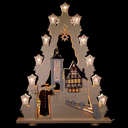 weigla - Lichterspitze original Erzgebirge I Motiv Rothenburg ob der Tauber I Lichterbogen Weihnachten I 15 Lampenkerzen + 1 Ersatzlampe I 15 x 16 V, 3 W, E10 I Weihnachtsdeko innen I aus Holz von weigla