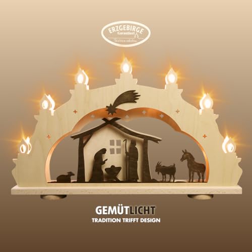 weigla - Schwibbogen original Erzgebirge I LED Lichterbogen Weihnachten I Motiv Christi Geburt Rustikal I 7 Lampenkerzen + 1 Ersatzlampe I 7 x 34 V, 0,2 W, E10 I beleuchtete Weihnachtsdeko innen weigla - Schwibbogen original Erzgebirge I LED Lichterbogen Weihnachten I Motiv Christi Geburt Rustikal I 7 Lampenkerzen + 1 Ersatzlampe I 7 x 34 V, 0,2 W, E10 I beleuchtete Weihnachtsdeko innen von weigla