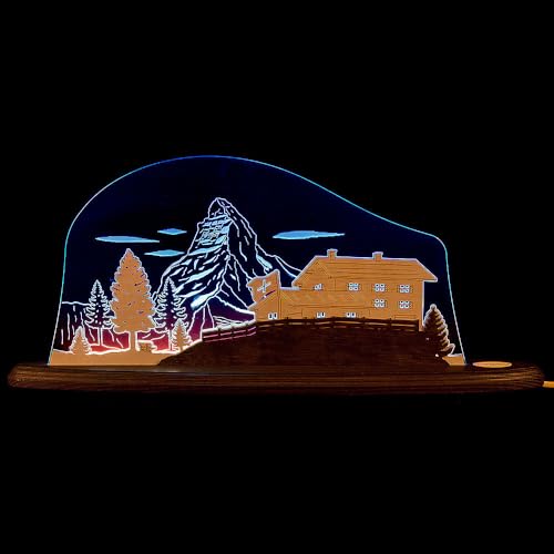 weigla - Schwibbogen original Erzgebirge I Motiv Matterhorn I Dekoleuchte I LED-Lichterbogen I Größe 47 x 21 x 8,2 cm I Inklusive Beleuchtung I Deko innen I aus Holz & Acryl von weigla