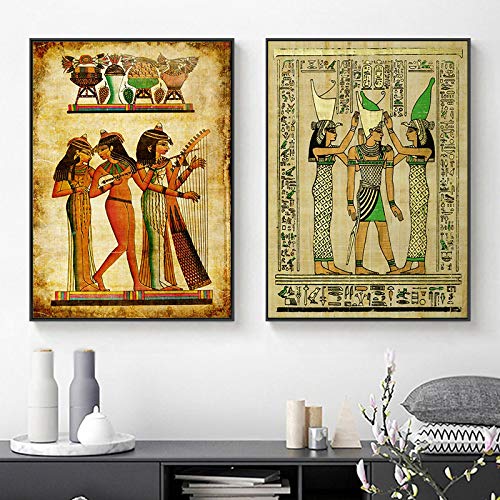 Ägyptische Wandkunst Leinwand Malerei Pergament-Stil alte antike Posterdruck Retro-ägyptische Bild Dekoration 30x40cmx2 Stück rahmenlos von weiling