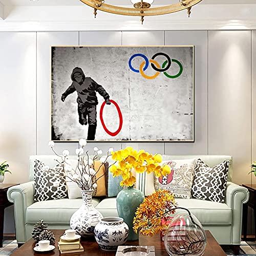 Banksy Artwork Olympische Fünf Ringe Leinwand Malerei Druck Graffiti Street Wall Art Poster Wohnzimmer Dekoration Bild 70x100cmx1 Stück Rahmenlos von weiling