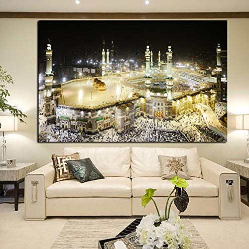 HD Leinwanddruck Mekka Islamische Heilige Landschaft Malerei Religiöse Architektur Wandkunst Bild für Wohnzimmer Dekor 50x100cm Rahmenlos von weiling