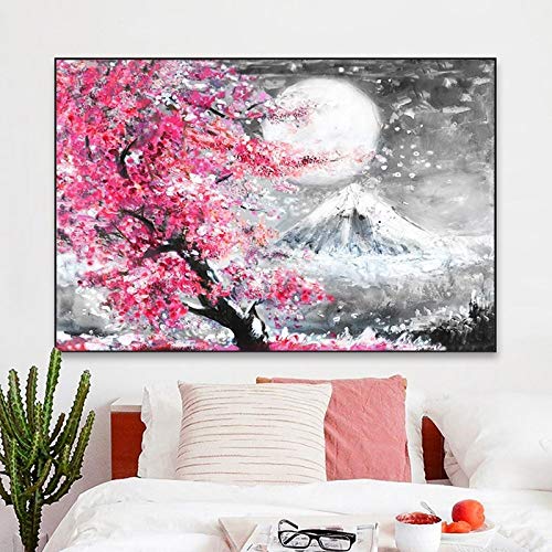 Retro Dekoration Leinwand Wandkunst Bild Kirschblütenbaum Kirschblüte Japanische Malerei Wohnzimmer Küche Poster-40x60cm Rahmenlos von weiling