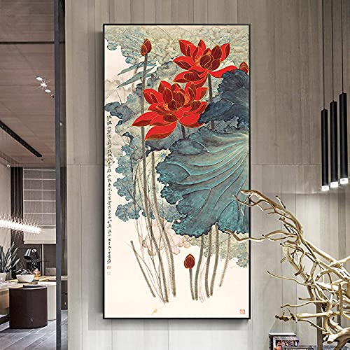 weiling Zhang Daqian Jinxian Lotus Blume und Vogel Chinesische Malerei Retro Chinesisch Moderne Dekoration Wandbild 50x70cmx1pcs Rahmenlos von weiling