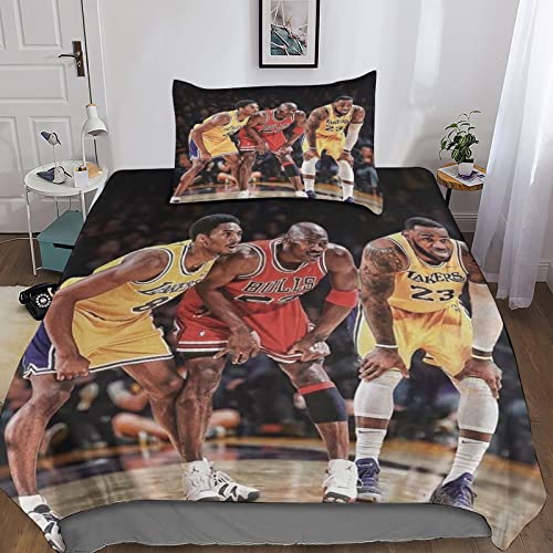 Bettbezug-Set 3D Lebron James Bettwäsche-Set für Kinder, Teenager, Erwachsene, 3-teilig, weicher Mikrofaser-Bettbezug, Basketball-Thema, Bettbezug mit Reißverschluss, Einzelbett (135 x 200 cm) von weisha