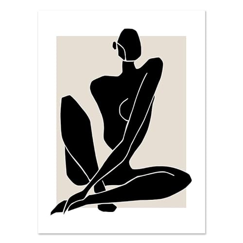 Abstrakte Matisse -Körperlinie -Poster Blatt Boho schwarze beige Leinwand Gemälde Wandkunst Print Bild Wohnzimmer Innenheimdekoration (Color : B, Size : 40X50cm No Frame) von weiwie