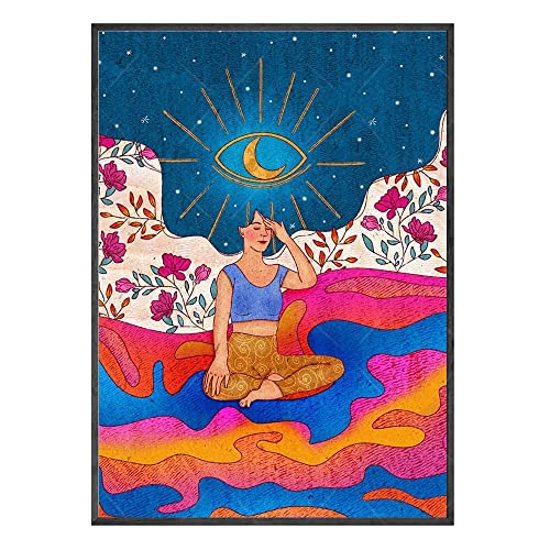Abstraktes Mädchen Orange Mondsonne Boho Blatt auf der Wandkunst Leinwand Malereien und Drucke Wandbilder for Wohnzimmerdekoration (Color : G, Size : 40x50cm No Frame) von weiwie