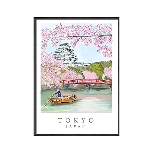 Besuchen Sie Japan Tokyo Reisen Leinwand Gemälde Vintage Wandbilder Kyoto Poster beschichtetes Wandkirschblüten Home Dekoration Geschenk (Color : 2, Size : 40x50cm No Frame) von weiwie