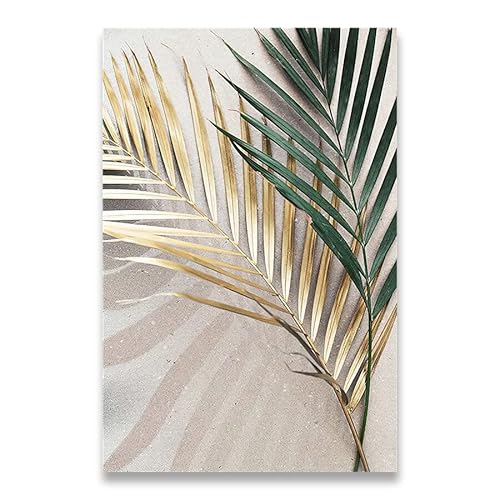 Goldenes Palmblatt-Pflanzen-Leinwandgemälde, botanisches Poster, nordischer Wandkunstdruck, skandinavisches Dekorationsbild, Kunstwerk, Wohnkultur (Color : B, Size : 30x40cm No Frame) von weiwie