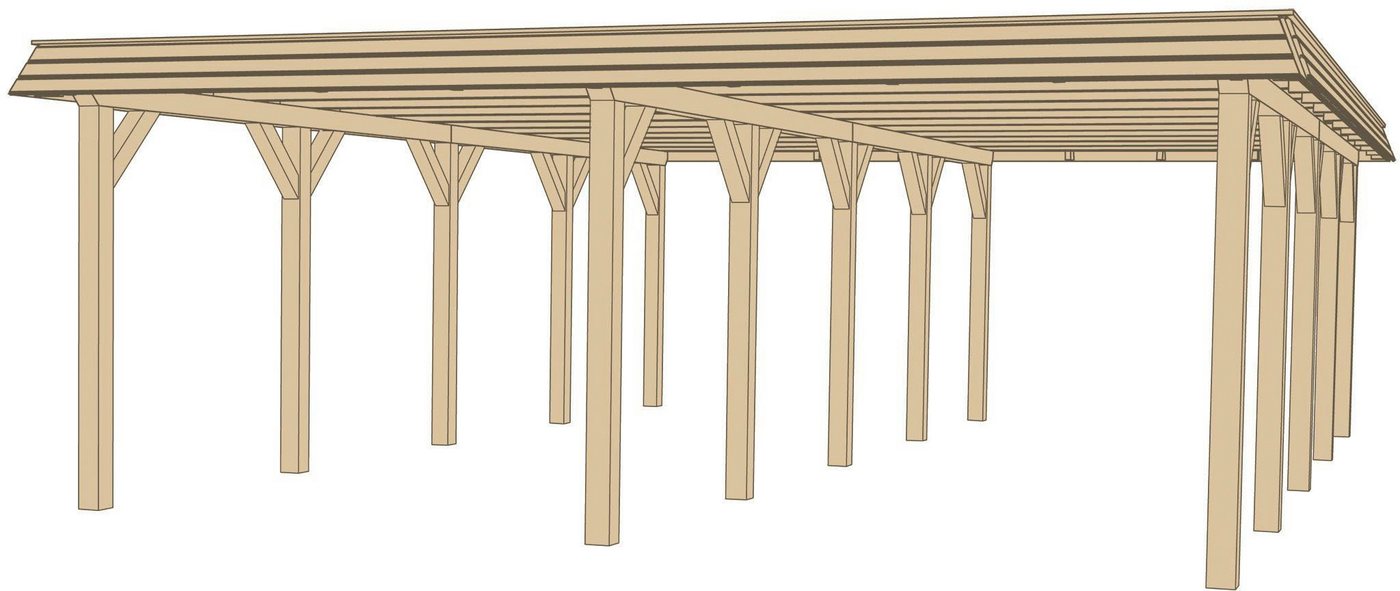 weka Doppelcarport Leimholz-Flachdach-Carport 615 Gr.2, BxT: 622x832 cm, 209 cm Einfahrtshöhe, Flachdach aus verzinktem Stahl mit Trapezprofil von weka