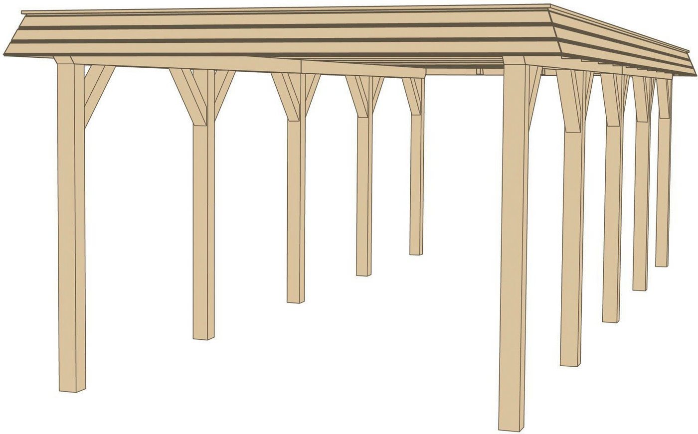 weka Einzelcarport Leimholz-Flachdach-Carport 615 Gr.1, BxT: 337x639 cm, 209 cm Einfahrtshöhe, Flachdach aus verzinktem Stahl mit Trapezprofil von weka