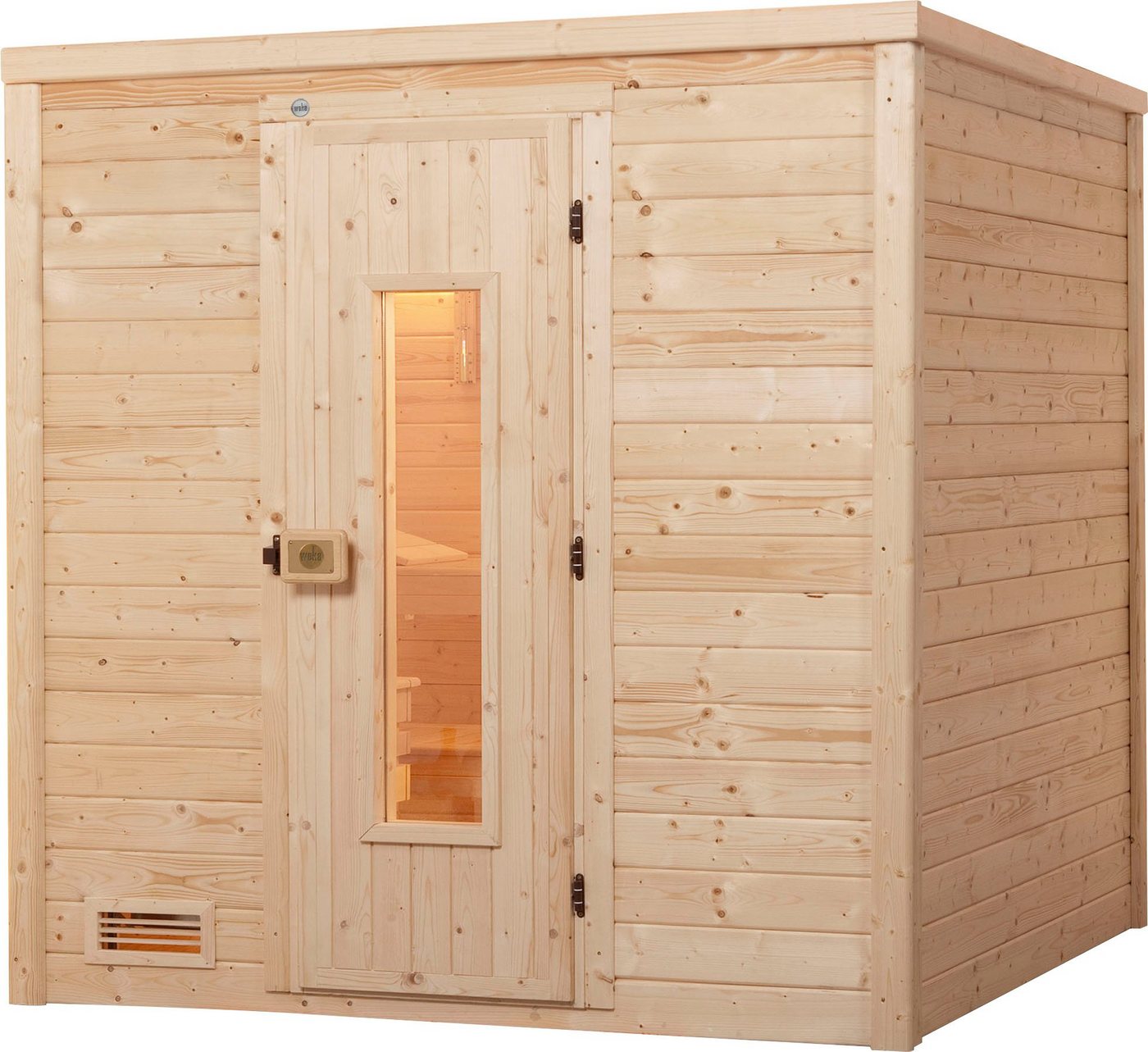 weka Sauna Bergen, BxTxH: 195,5 x 178 x 205 cm, 45 mm, (Set) 7,5 kW-Ofen mit digitaler Steuerung von weka