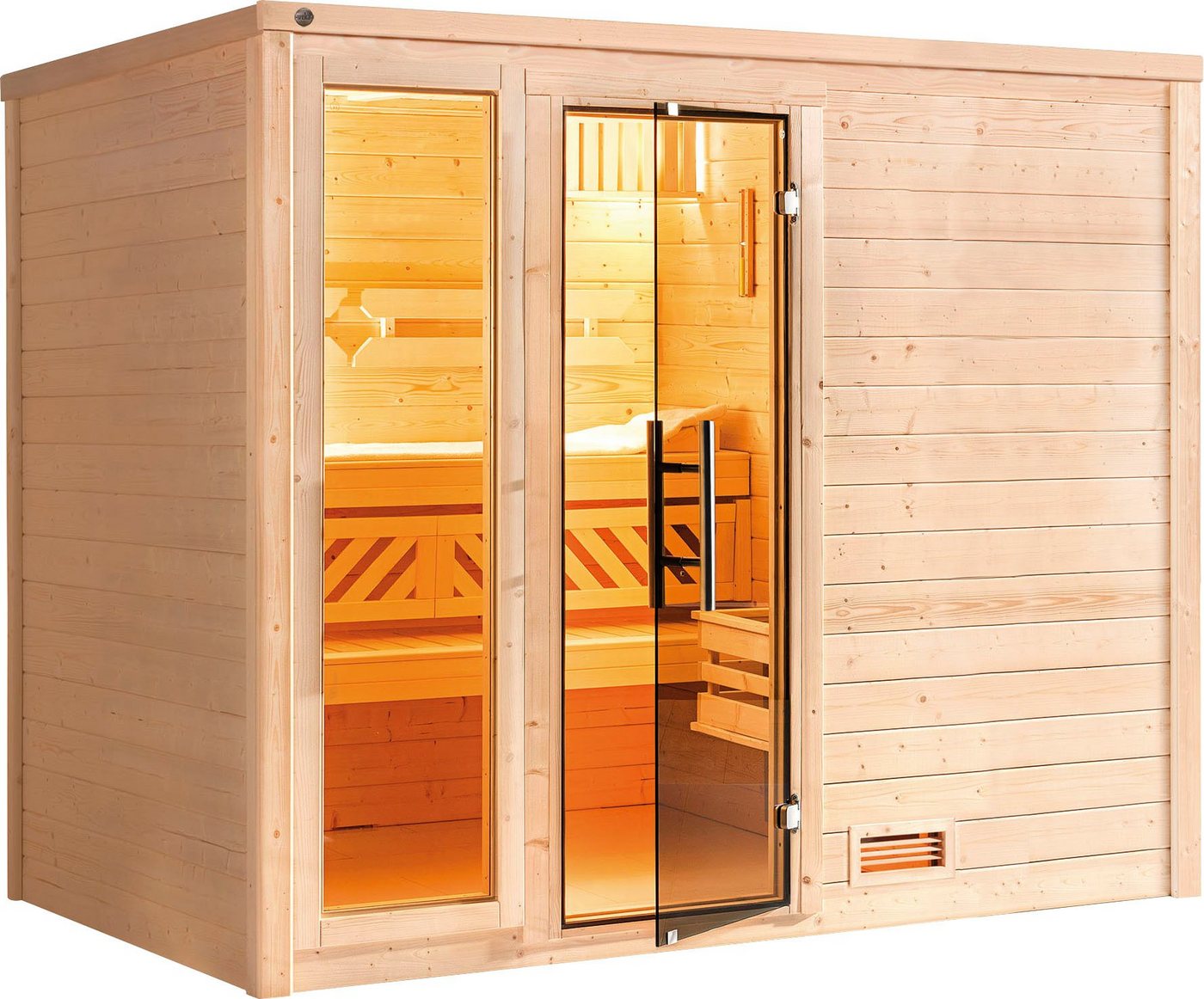 weka Sauna Bergen, BxTxH: 245,5 x 195 x 205 cm, 45 mm, (Set) 7,5 kW-Ofen mit digitaler Steuerung von weka