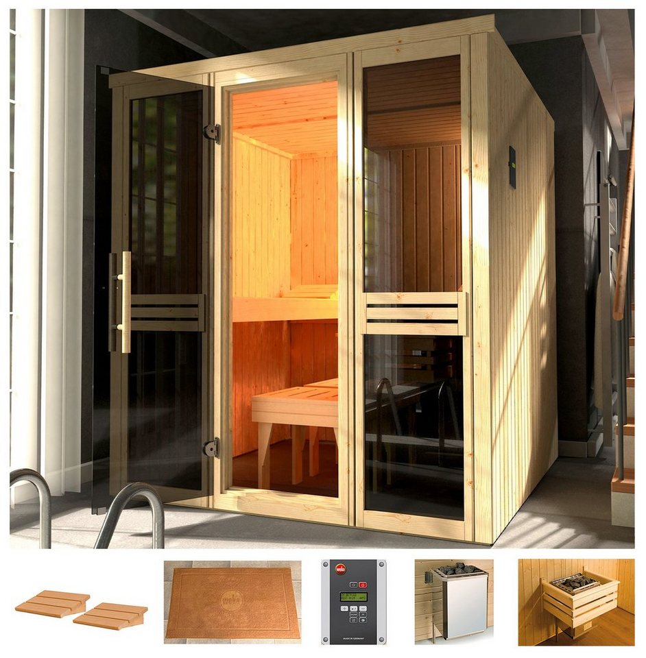 weka Sauna Classic, BxTxH: 177 x 194 x 199 cm, 68 mm, 7,5 kW Ofen mit ext. Steuerung, Fenster von weka