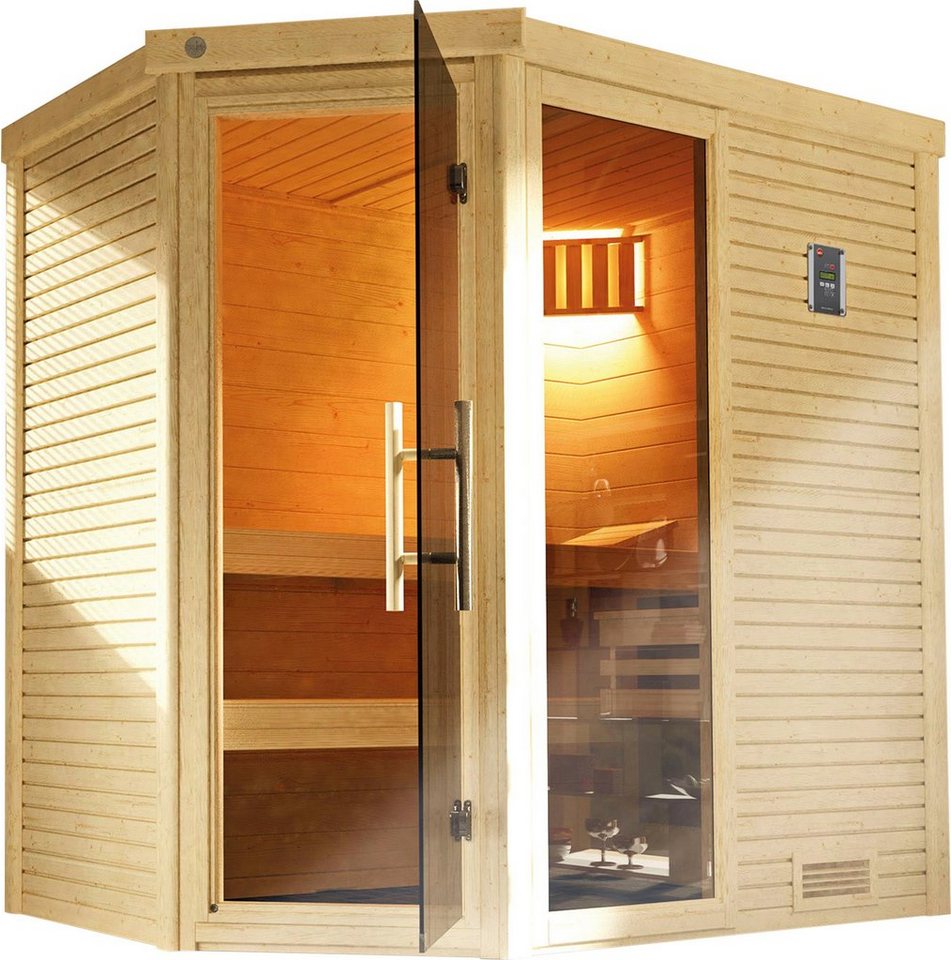 weka Sauna Cubilis, BxTxH: 198 x 148 x 205 cm, 45 mm, (Set) 7,5 kW Bio-Ofen mit digitaler Steuerung von weka