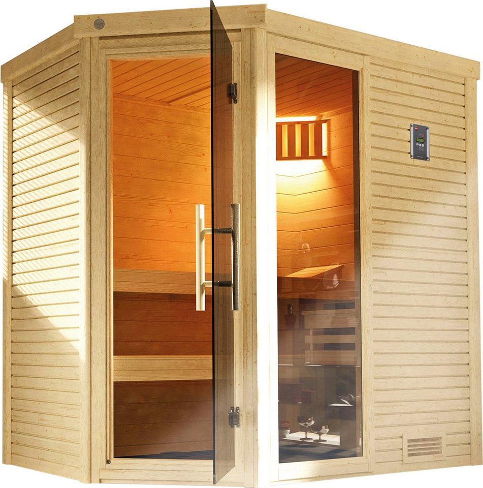 weka Sauna Cubilis, BxTxH: 198 x 198 x 205 cm, 45 mm, (Set) 7,5 kW Bio-Ofen mit digitaler Steuerung von weka