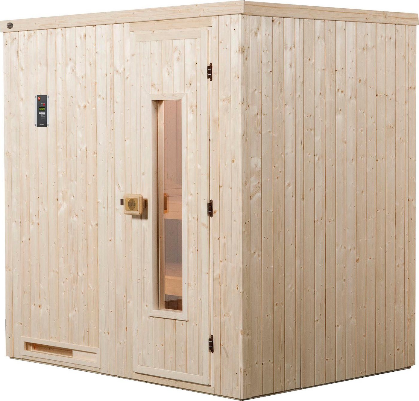 weka Sauna Halmstad, BxTxH: 194 x 144 x 199 cm, 68 mm, (Set) 7,5 kW Bio-Ofen mit digitaler Steuerung von weka