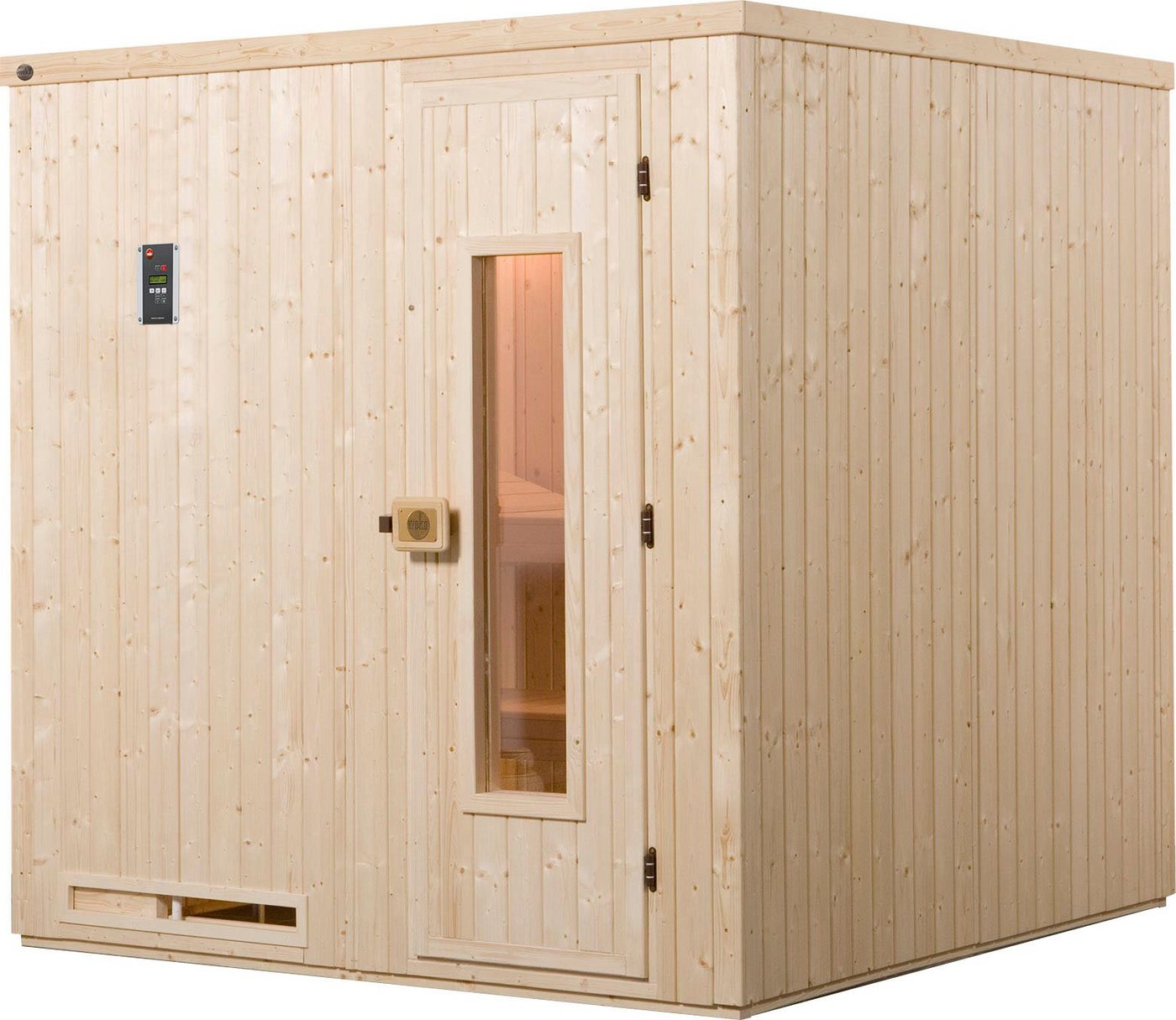weka Sauna Halmstad, BxTxH: 194 x 177 x 199 cm, 68 mm, (Set) 7,5 kW Bio-Ofen mit digitaler Steuerung von weka