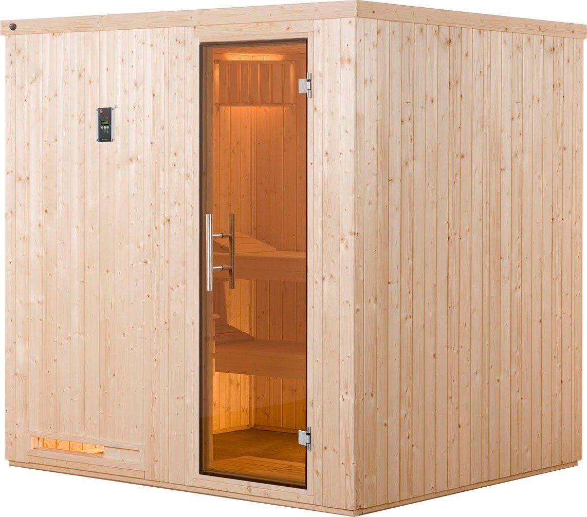 weka Sauna Halmstad, BxTxH: 194 x 177 x 199 cm, 68 mm, (Set) 7,5 kW Bio-Ofen mit digitaler Steuerung von weka