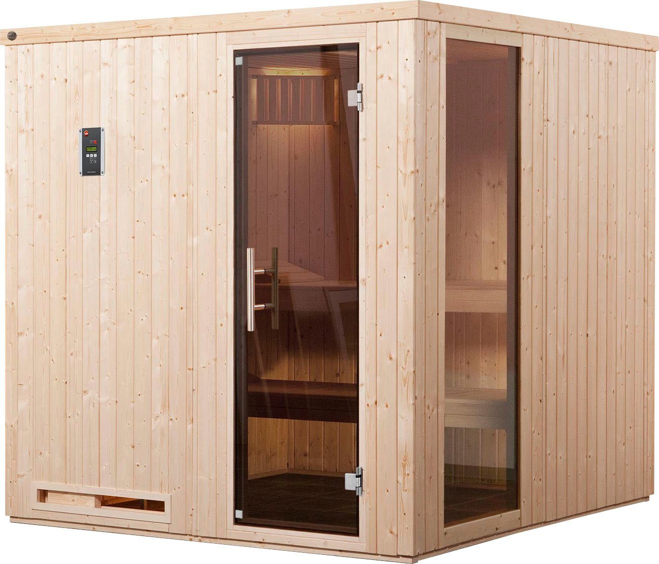 weka Sauna Halmstad, BxTxH: 194 x 177 x 199 cm, 68 mm, (Set) 7,5 kW-Ofen mit digitaler Steuerung von weka