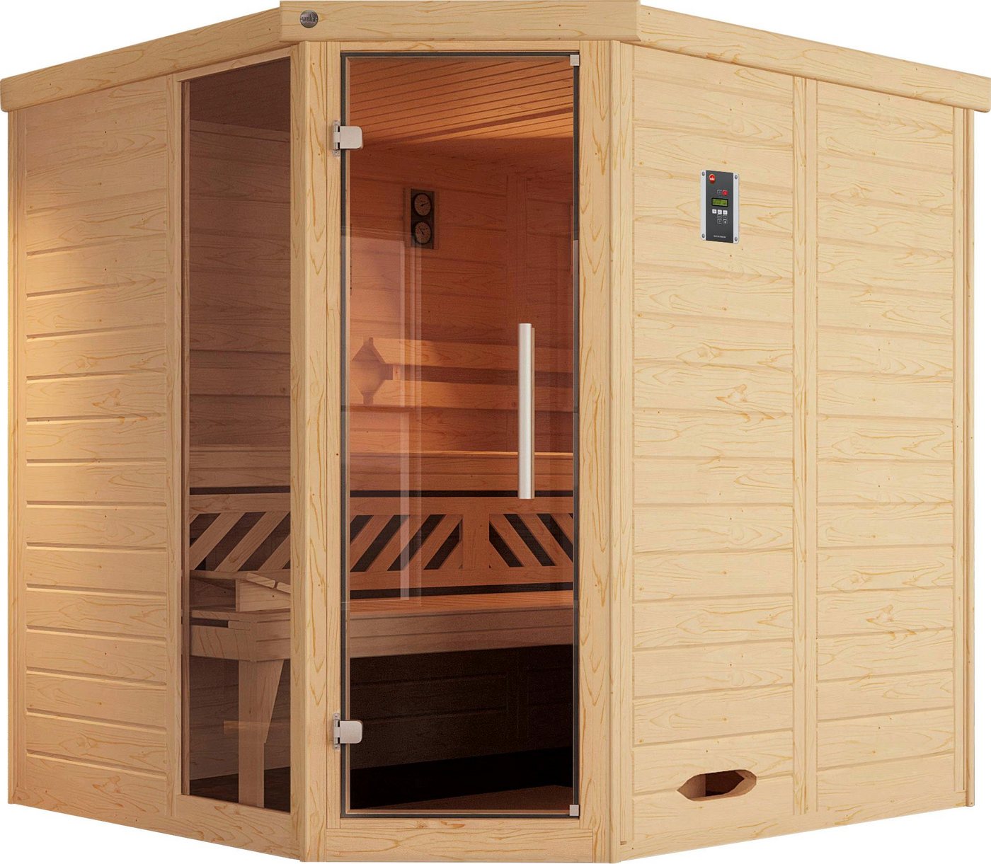 weka Sauna Kemi, BxTxH: 195 x 195 x 200 cm, 45 mm, (Set) 7,5 kW Bio-Ofen mit digitaler Steuerung von weka