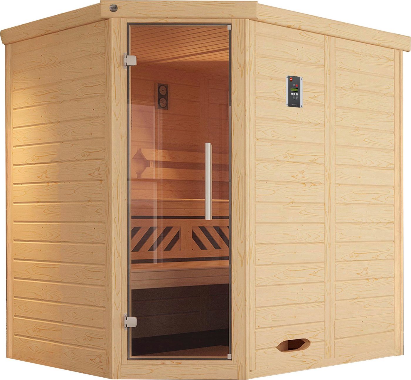 weka Sauna Kemi, BxTxH: 196 x 146 x 200 cm, 45 mm, (Set) 7,5 kW Bio-Ofen mit digitaler Steuerung von weka