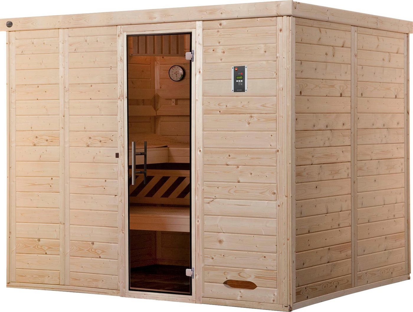 weka Sauna Kemi, BxTxH: 245 x 193 x 200 cm, 45 mm, (Set) 7,5 kW Bio-Ofen mit digitaler Steuerung von weka