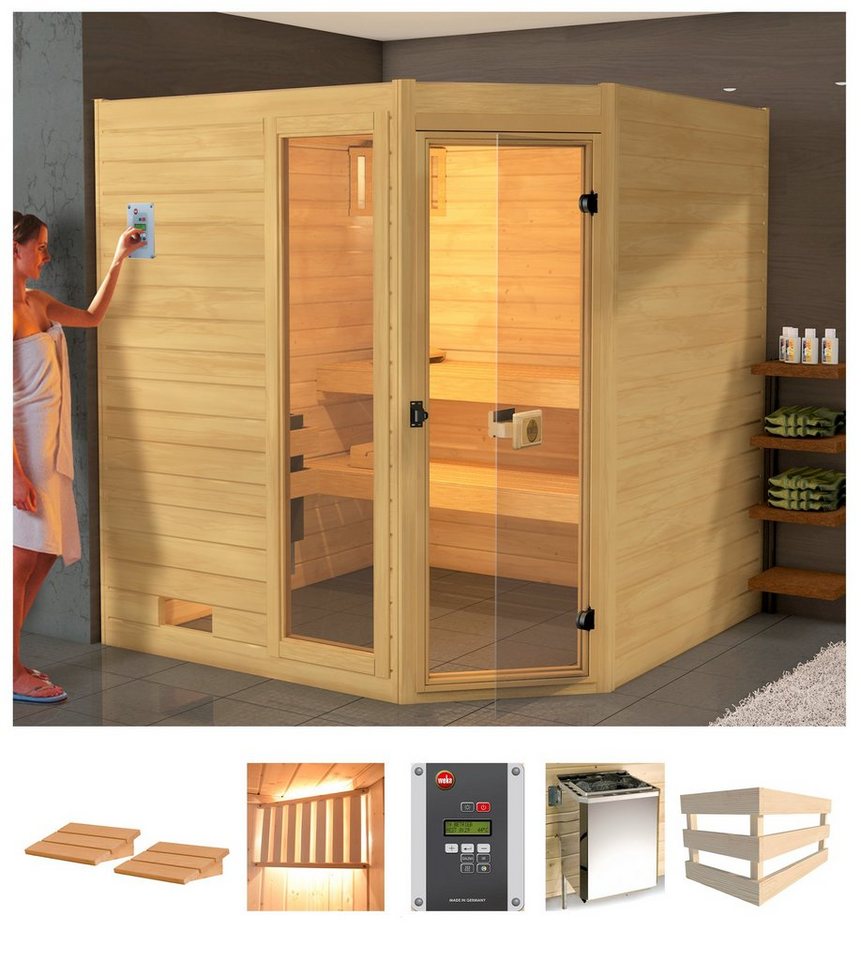 weka Sauna L_ars Eck 2, BxTxH: 189 x 189 x 203,5 cm, 38 mm, 7,5 kW Ofen mit ext. Steuerung von weka