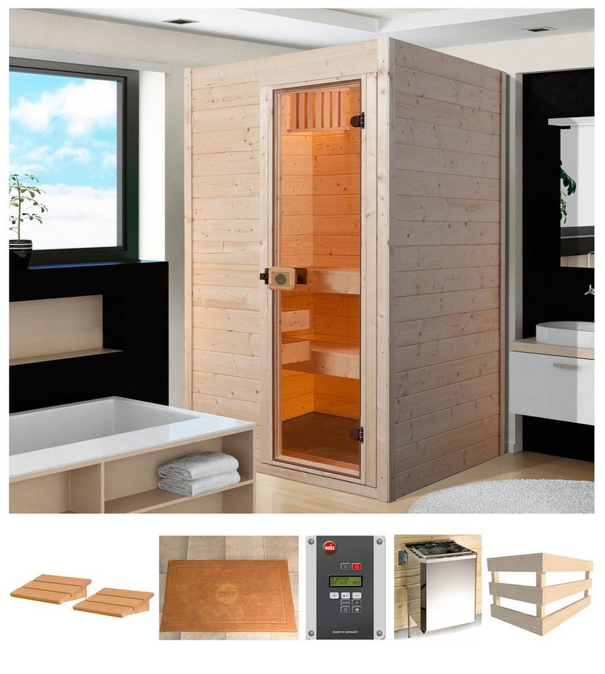 weka Sauna Sara 2, BxTxH: 244 x 194 x 199 cm, 68 mm, 9 kW Bio-Ofen mit ext. Steuerung von weka