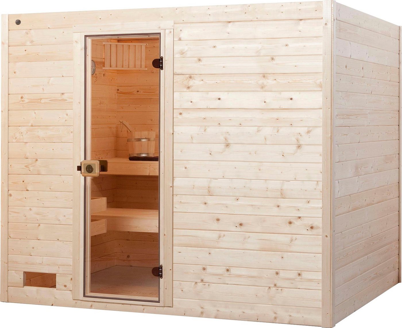 weka Sauna Valida, BxTxH: 239 x 189 x 203,5 cm, 38 mm, (Set) 9 kW-Ofen mit integrierter Steuerung von weka