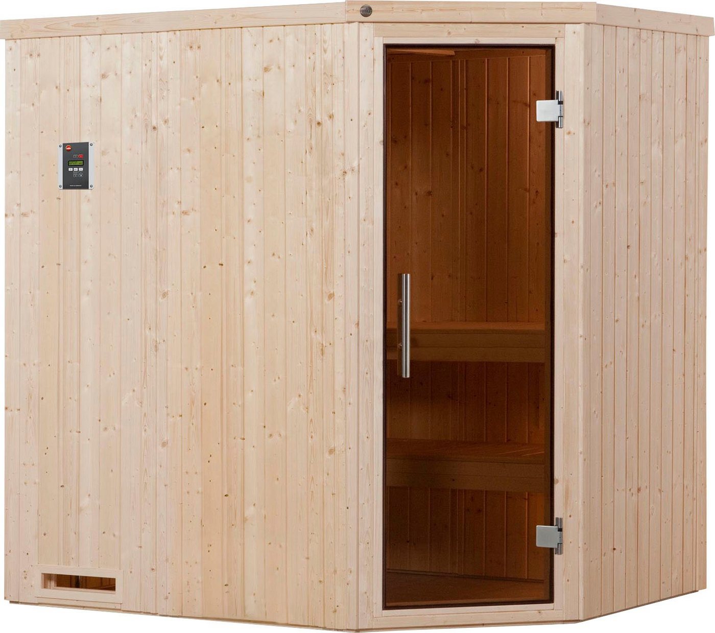 weka Sauna Varberg, BxTxH: 194 x 144 x 199 cm, 68 mm, (Set) 7,5 kW-Ofen mit digitaler Steuerung von weka