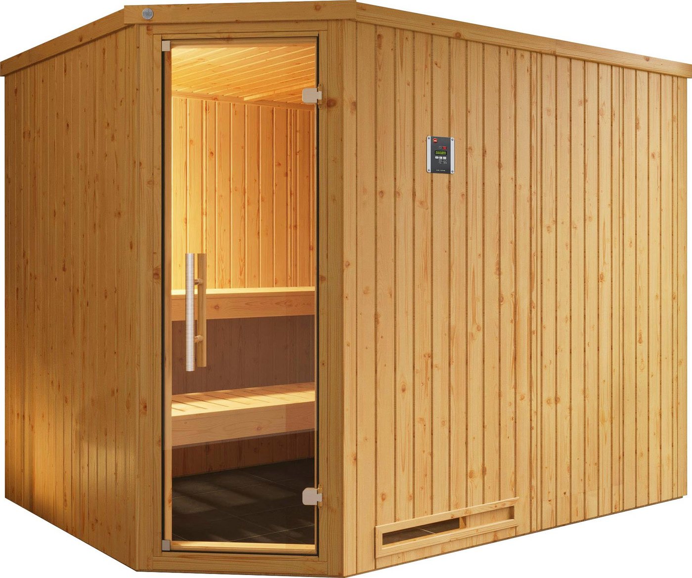 weka Sauna Varberg, BxTxH: 244 x 194 x 199 cm, 68 mm, (Set) 7,5 kW Bio-Ofen mit digitaler Steuerung von weka