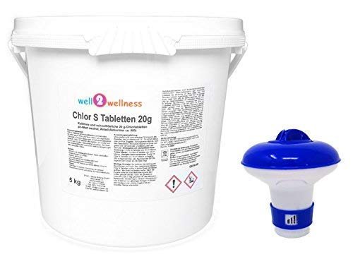 Chlor S Tabletten - schnell lösliche Chlortabs 20g, 5,0 kg Plus Dosierer von well2wellness